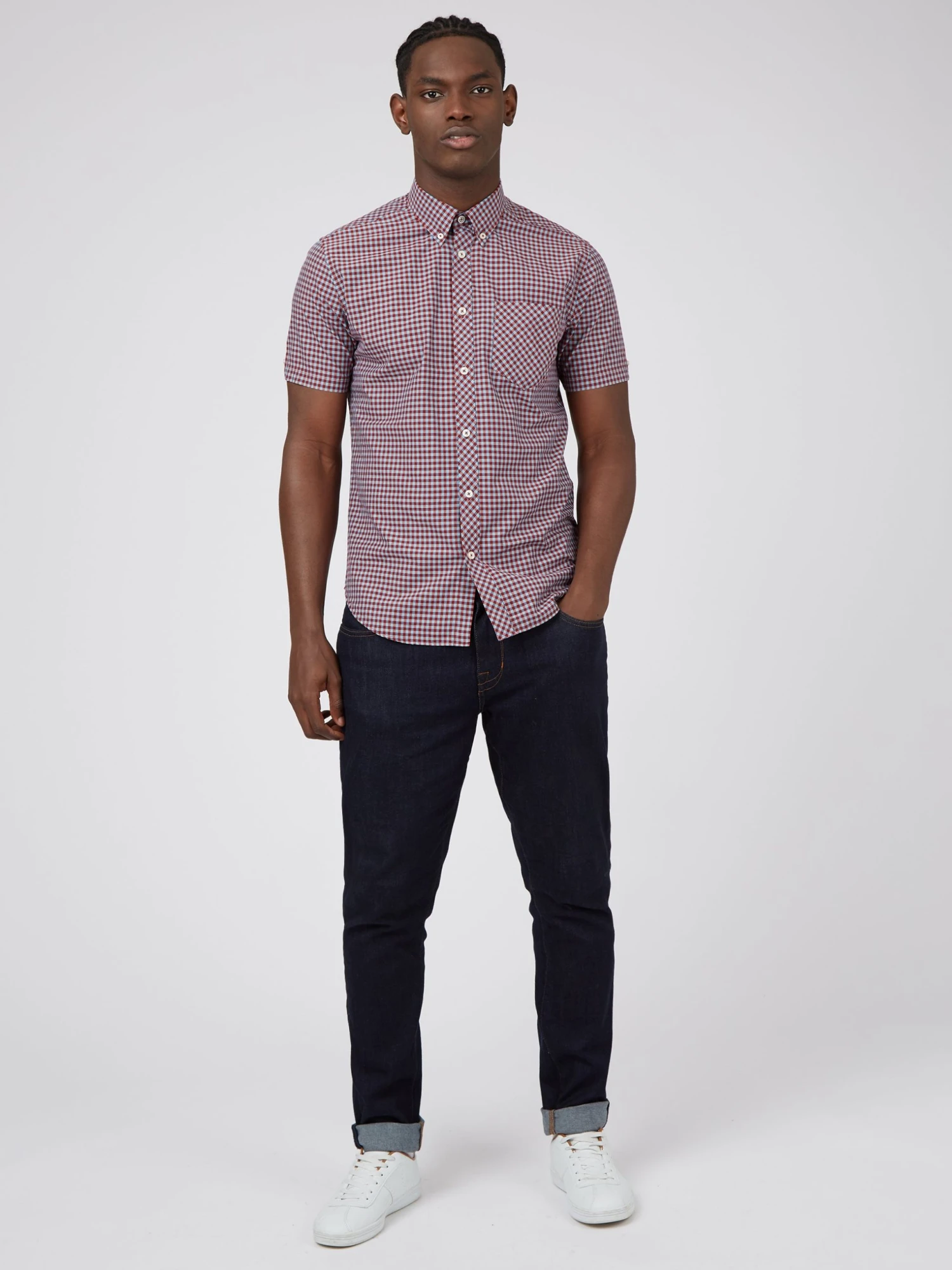 Baird Signature Short Sleeve Gingham Shirt - Claret 7 Baird Signature Short Sleeve Gingham Shirt - Claret