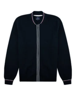 Baird Zip-Through Knit Bomber Jacket - Dark Navy