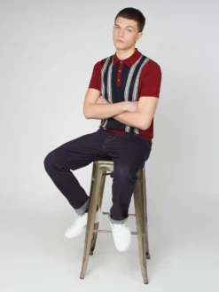 Baird Iconic Mod Knit Polos Iconic Vertical Textured Stripe Mod Polo - Red
