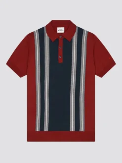 Baird Iconic Mod Knit Polos Iconic Vertical Textured Stripe Mod Polo - Red