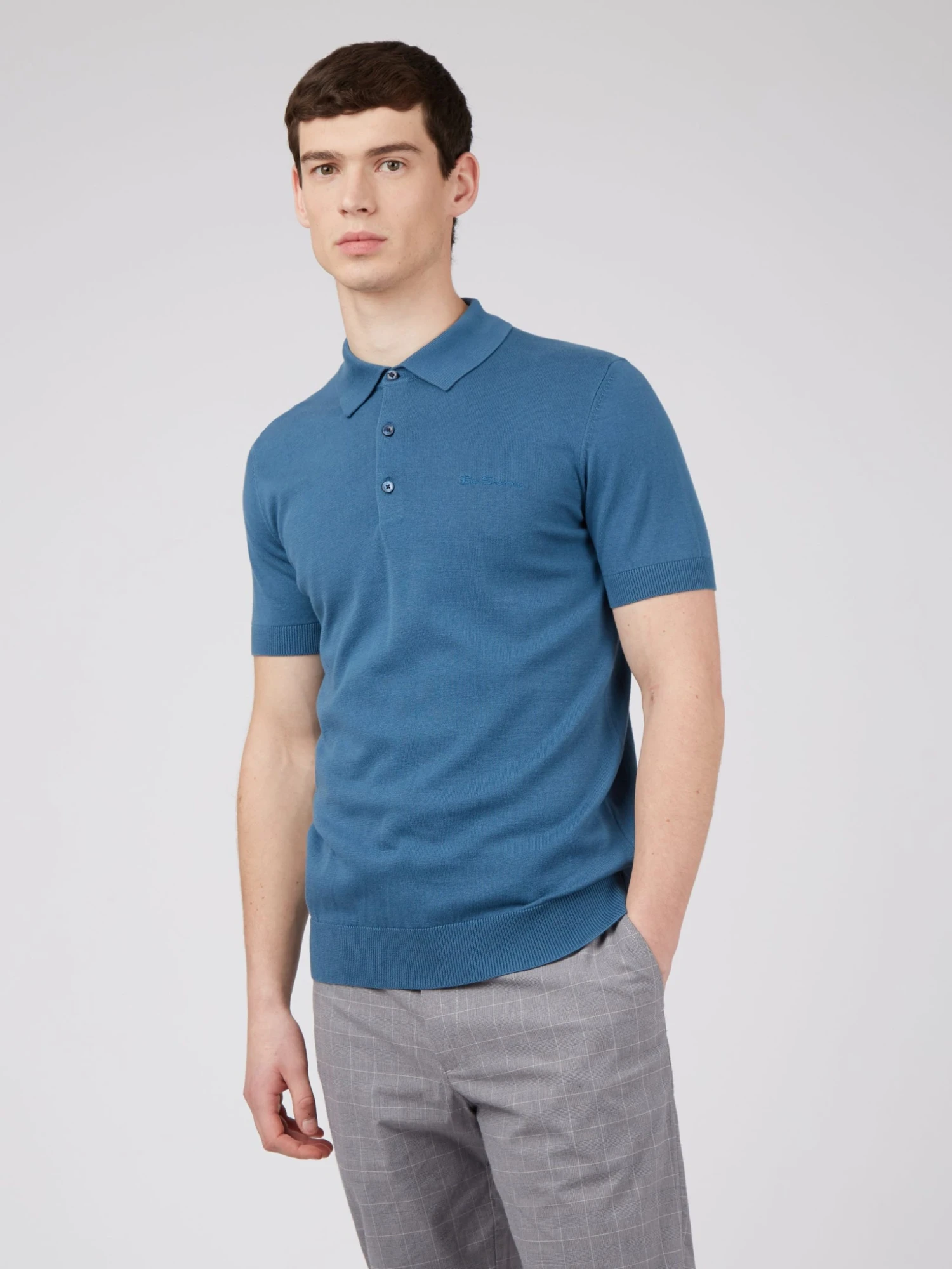Baird Short-Sleeve Signature Knit Polo - Wedgewood Blue Iconic Mod Knit Polos 5 Baird Short-Sleeve Signature Knit Polo - Wedgewood Blue Iconic Mod Knit Polos