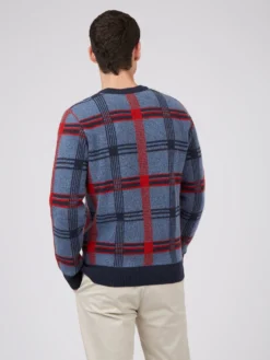 Baird Team GB Men's House Check Crew Neck Sweater - Navy Team GB Shop