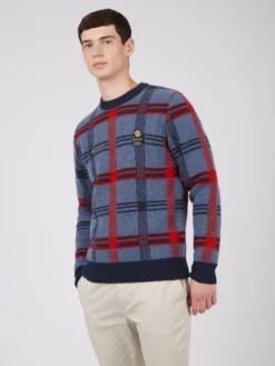 Baird Team GB Men's House Check Crew Neck Sweater - Navy Team GB Shop