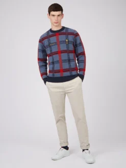 Baird Team GB Men's House Check Crew Neck Sweater - Navy Team GB Shop