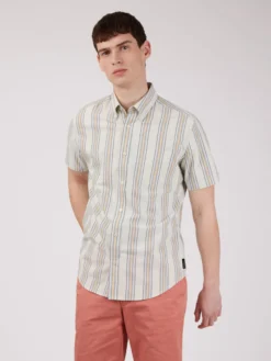 Baird Short-Sleeve Shirts Ivy Oxford Stripe Short-Sleeve Shirt - Eggshell