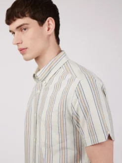 Baird Short-Sleeve Shirts Ivy Oxford Stripe Short-Sleeve Shirt - Eggshell