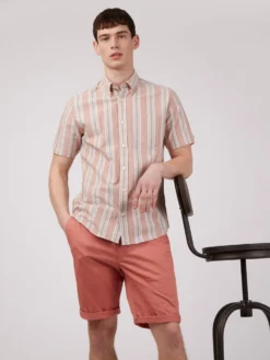 Baird Ivy Oxford Stripe Short-Sleeve Shirt - Dark Pink