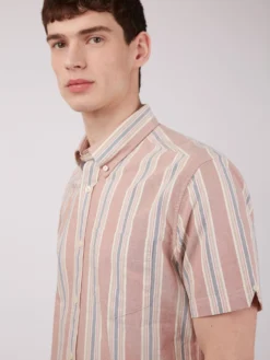 Baird Ivy Oxford Stripe Short-Sleeve Shirt - Dark Pink