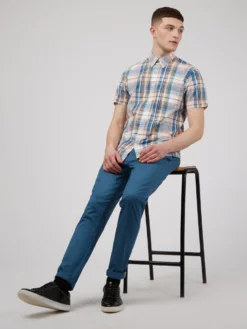 Baird Large Madras Check Short-Sleeve Shirt - Blue Denim