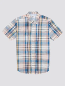 Baird Large Madras Check Short-Sleeve Shirt - Blue Denim