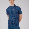 Baird Gingham Overcheck Short-Sleeve Shirt - Bright Blue