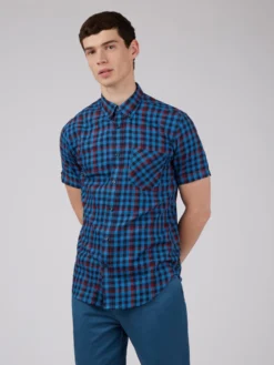 Baird Gingham Overcheck Short-Sleeve Shirt - Bright Blue