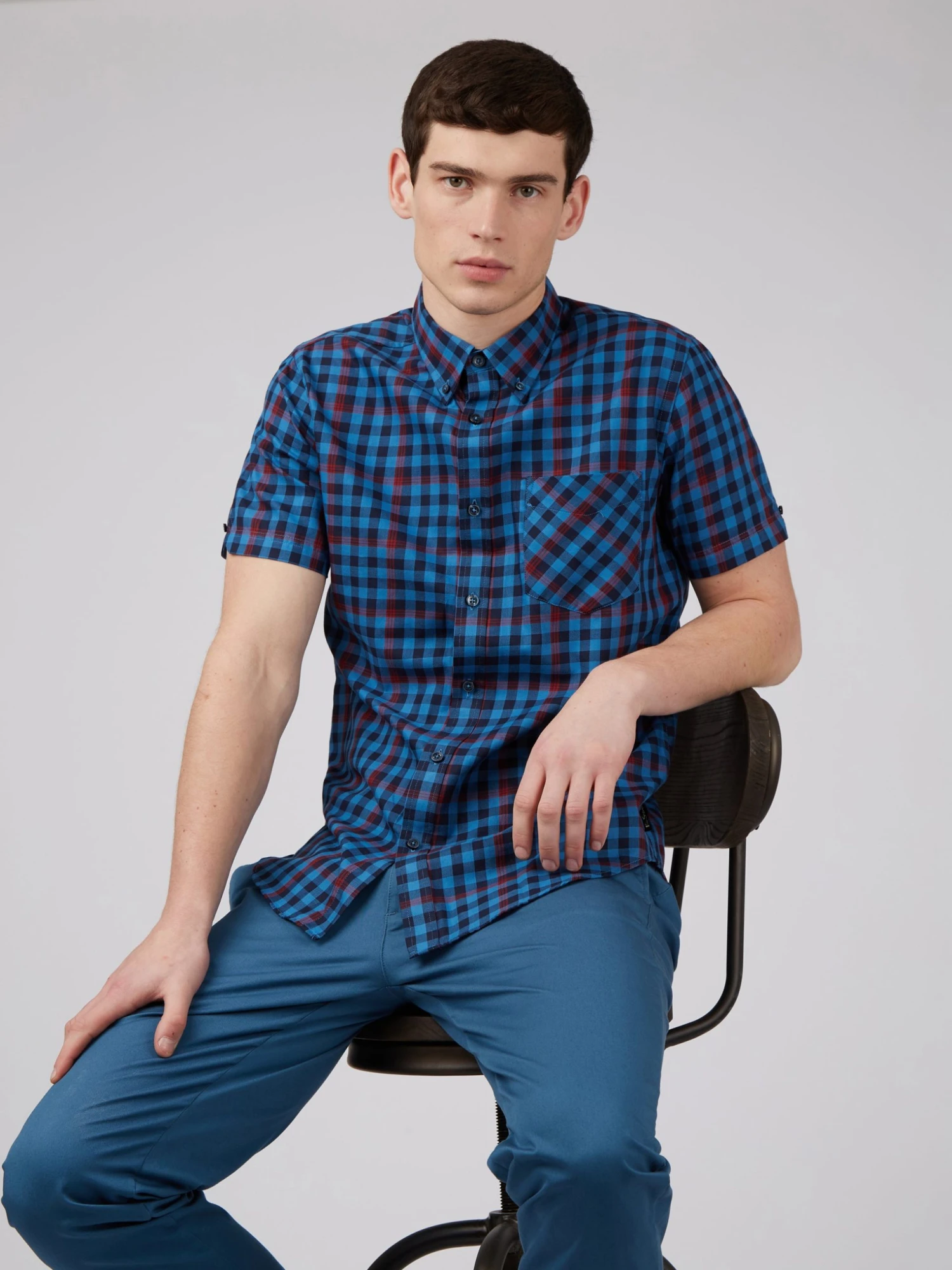 Baird Gingham Overcheck Short-Sleeve Shirt - Bright Blue 7 Baird Gingham Overcheck Short-Sleeve Shirt - Bright Blue