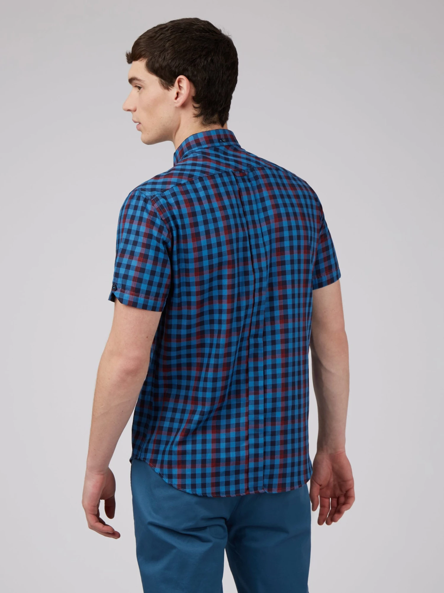 Baird Gingham Overcheck Short-Sleeve Shirt - Bright Blue 4 Baird Gingham Overcheck Short-Sleeve Shirt - Bright Blue