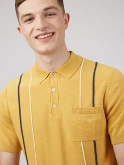 Baird Iconic Mod Knit Polos Minimal Mod Striped Polo - Butterscotch 14 Baird Iconic Mod Knit Polos Minimal Mod Striped Polo - Butterscotch