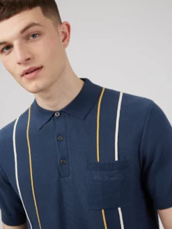 Baird Iconic Mod Knit Polos Minimal Mod Striped Polo - Blue Denim