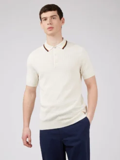 Baird Textured Lightweight Knit Polo - Ivory Iconic Mod Knit Polos