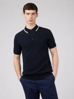 Baird Textured Lightweight Knit Polo - Dark Navy