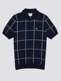 Baird B By Ben Sherman Jacquard Check Knit Polo - Marine Iconic Mod Knit Polos