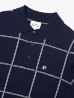 Baird B By Ben Sherman Jacquard Check Knit Polo - Marine Iconic Mod Knit Polos