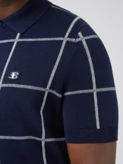 Baird B By Ben Sherman Jacquard Check Knit Polo - Marine Iconic Mod Knit Polos
