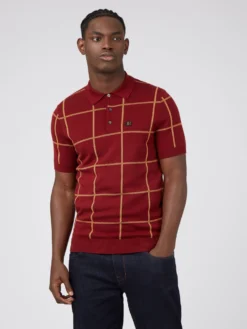 Baird B By Ben Sherman Jacquard Check Knit Polo - Claret