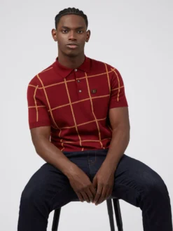 Baird B By Ben Sherman Jacquard Check Knit Polo - Claret