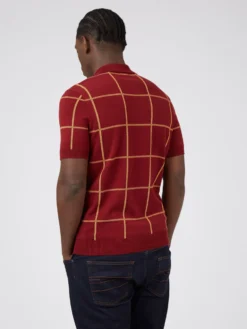 Baird B By Ben Sherman Jacquard Check Knit Polo - Claret
