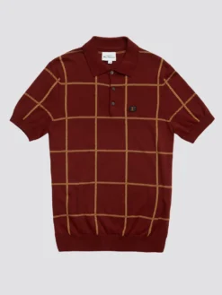 Baird B By Ben Sherman Jacquard Check Knit Polo - Claret