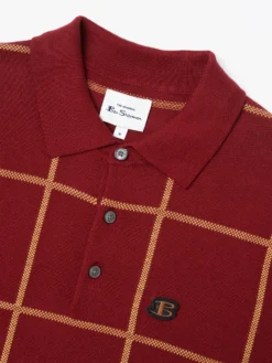 Baird B By Ben Sherman Jacquard Check Knit Polo - Claret