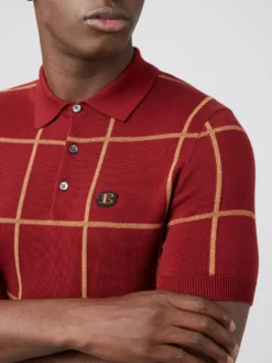 Baird B By Ben Sherman Jacquard Check Knit Polo - Claret