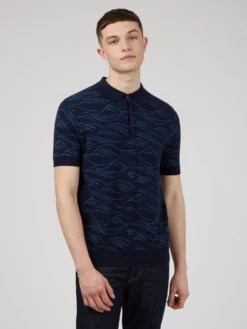 Baird Iconic Mod Knit Polos Wave Print Knit Polo - Marine