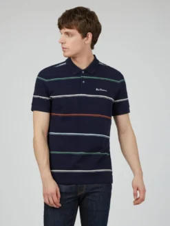 Baird Iconic Mod Knit Polos Fine Stripe Knit Polo - Marine