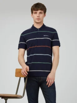 Baird Iconic Mod Knit Polos Fine Stripe Knit Polo - Marine