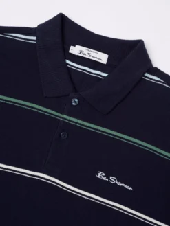 Baird Iconic Mod Knit Polos Fine Stripe Knit Polo - Marine