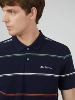 Baird Iconic Mod Knit Polos Fine Stripe Knit Polo - Marine