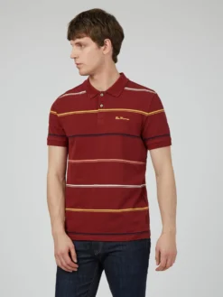 Baird Fine Stripe Knit Polo - Claret Iconic Mod Knit Polos