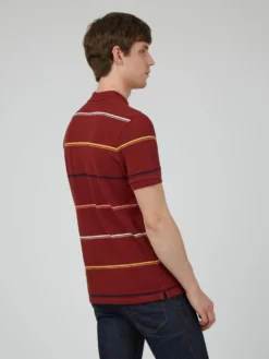 Baird Fine Stripe Knit Polo - Claret Iconic Mod Knit Polos