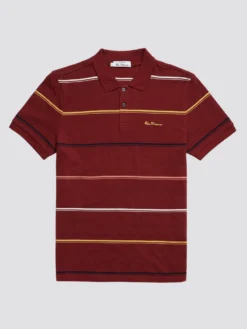 Baird Fine Stripe Knit Polo - Claret Iconic Mod Knit Polos