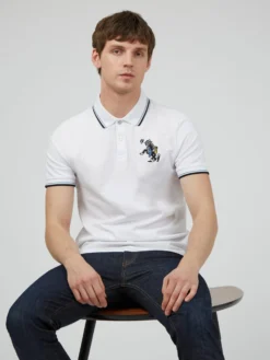 Baird Jazz Cat Embroidered Polo - White