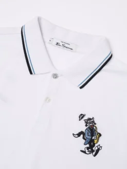 Baird Jazz Cat Embroidered Polo - White