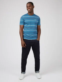 Baird T-Shirts Fine Stripe Tee - Wedgewood Blue