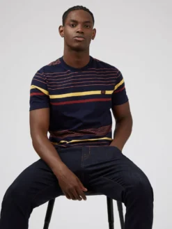 Baird T-Shirts B By Ben Sherman Engineered Stripe Tee - Marine