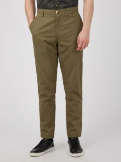 Baird Linen Blend Slim Taper Trouser - Dark Khaki