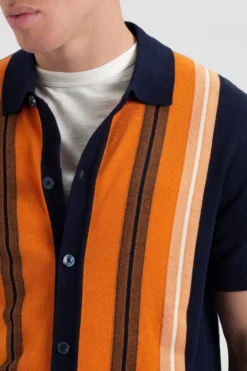 Baird Iconic Vertical Stripe Button-Through Mod Polo Iconic Mod Knit Polos