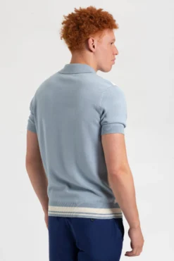 Baird Iconic Mod Knit Polos Iconic Vertical Textured Stripe Mod Polo - Light Blue