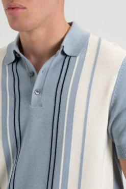 Baird Iconic Mod Knit Polos Iconic Vertical Textured Stripe Mod Polo - Light Blue