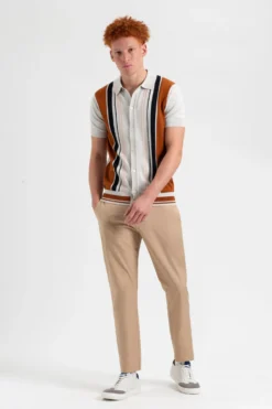 Baird Iconic Vertical Stripe Button-Through Mod Polo - Ivory