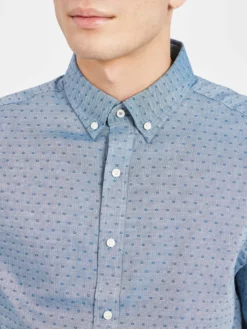 LF Dot Print Skinny Fit Dress Shirt - Blue/Rose Long-Sleeve Shirts