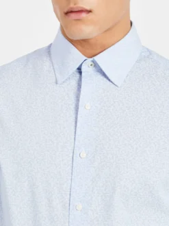 LF Foliage Print Skinny Fit Dress Shirt - Light Blue Long-Sleeve Shirts